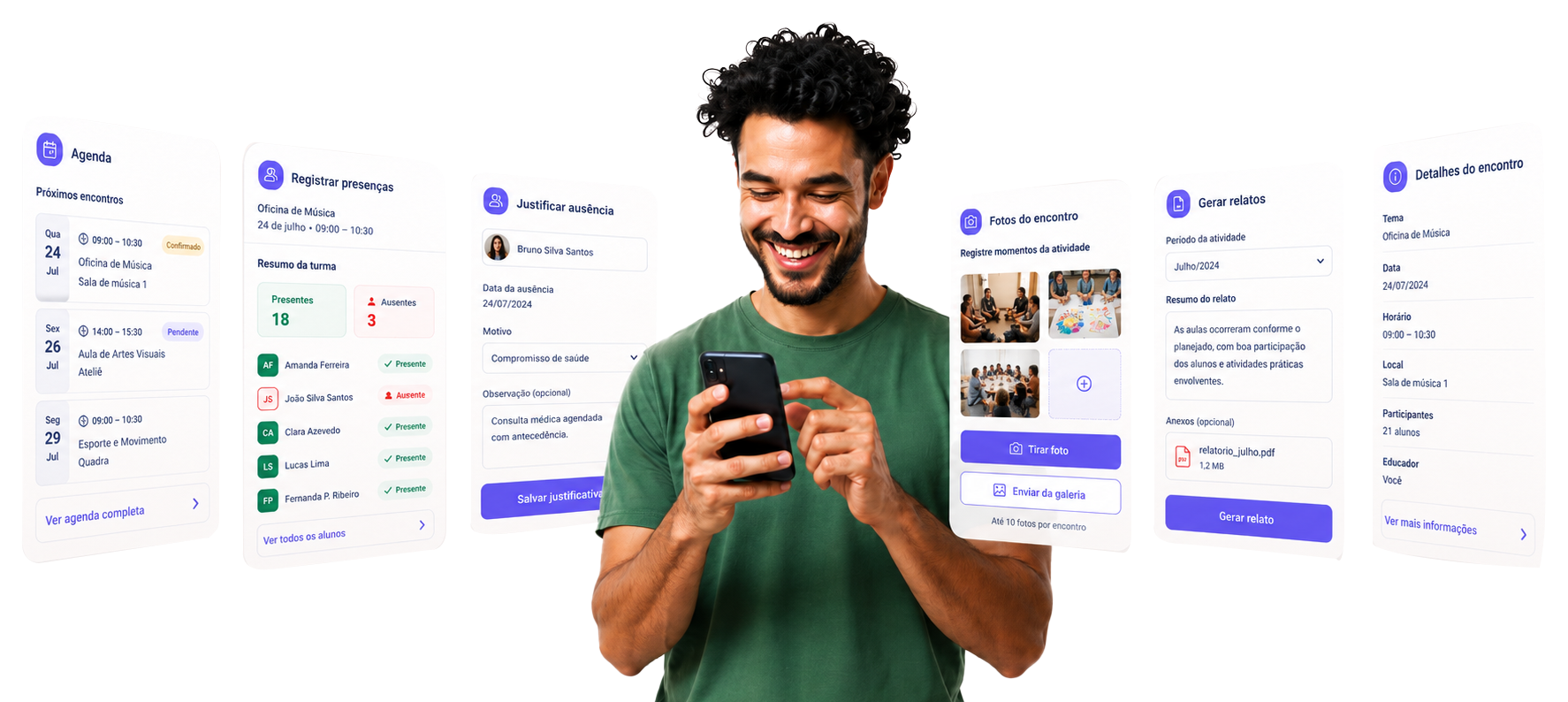 App do Educador Social — telas do aplicativo móvel da Bússola