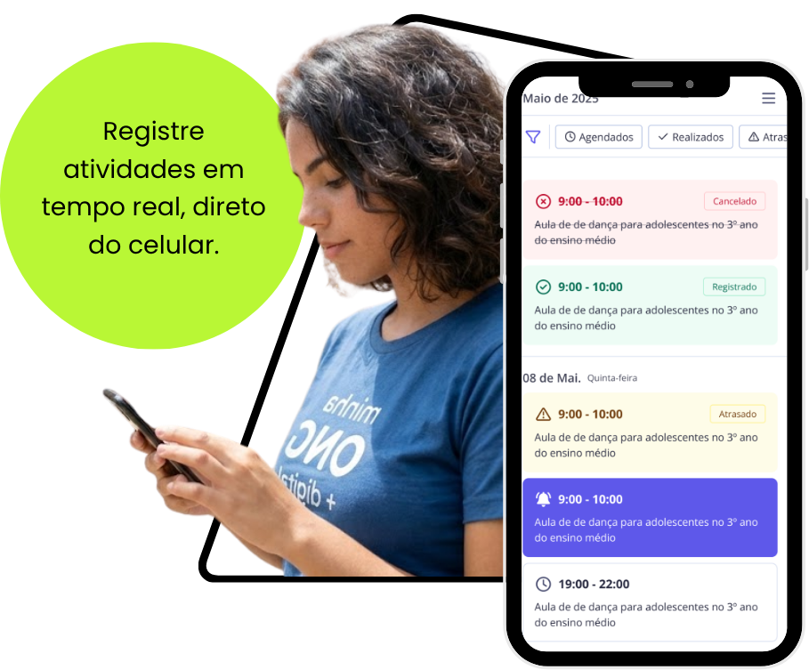 Registro de atividades em tempo real pelo celular