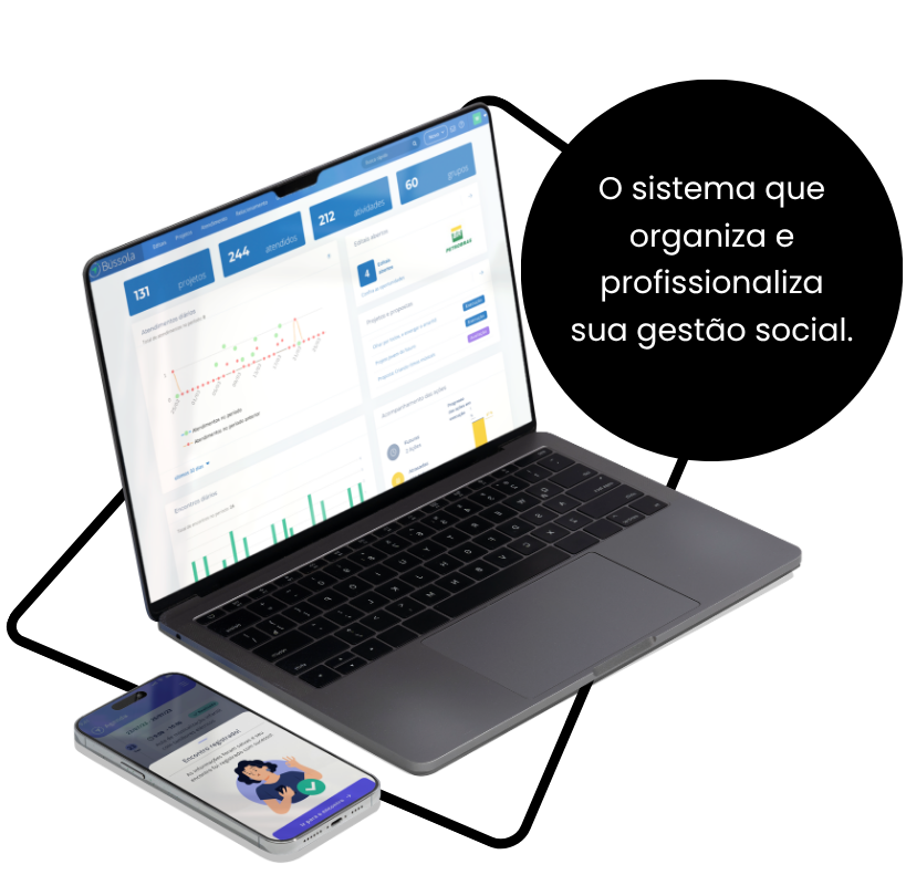 Sistema Bússola Gestão em computador e celular